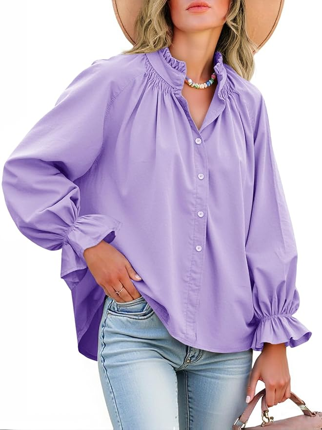 Women's Long-Sleeve Button-Down V-Neck Shirt