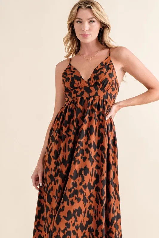 And The Why Leopard Print Plunge Maxi Dress