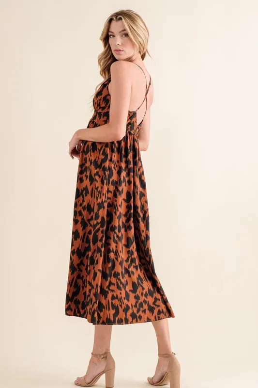 And The Why Leopard Print Plunge Maxi Dress