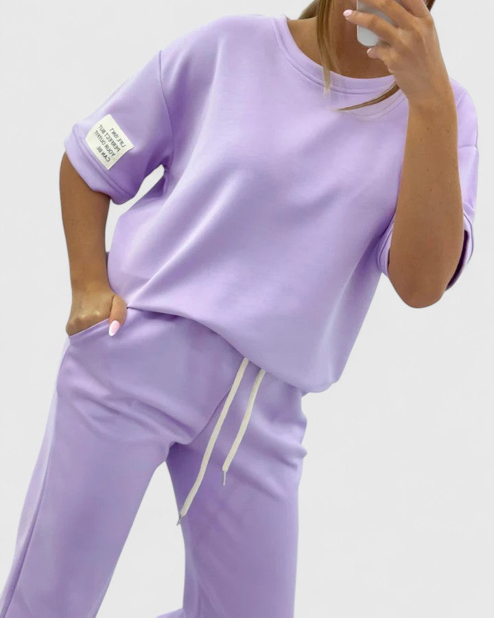 Casual women's clothing, including a plain-colored top and pants