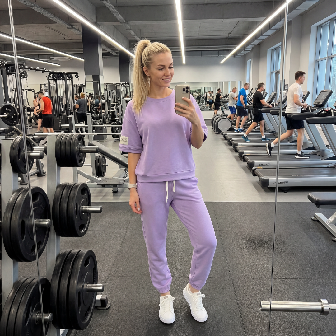 Casual women's clothing, including a plain-colored top and pants