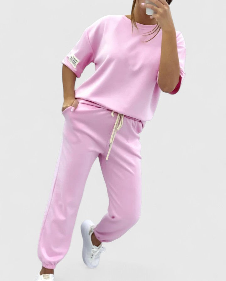 Casual women's clothing, including a plain-colored top and pants