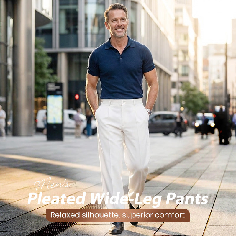 Men’s Casual Pleated Wide-Leg Pants